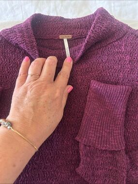 Free People Plum Textured Cowl-Neck Sweater